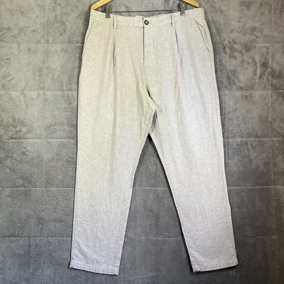 Old Navy Pants Men XL Tan Linen Blend Loose Taper Pleated Lightweight Drawstring - Picture 1 of 10